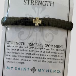 MY SAINT MY HERO BLACK BRAIDEF MENS BRACELET WITH SILVERTONE CROSS